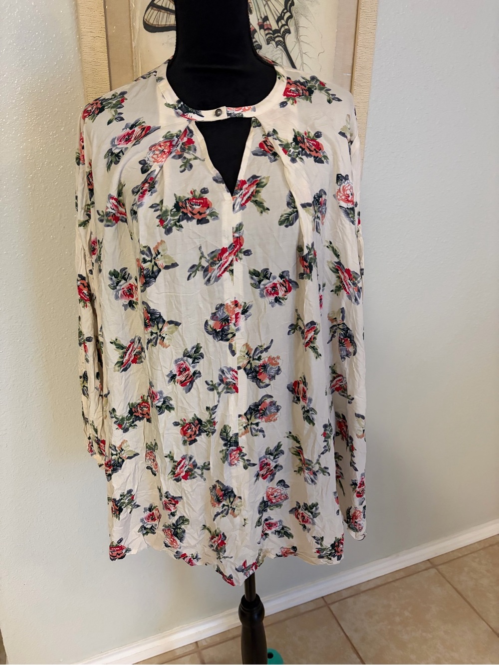 Umgee Floral Swing Mini Dress Poet Smocked Sleeves Small NWT